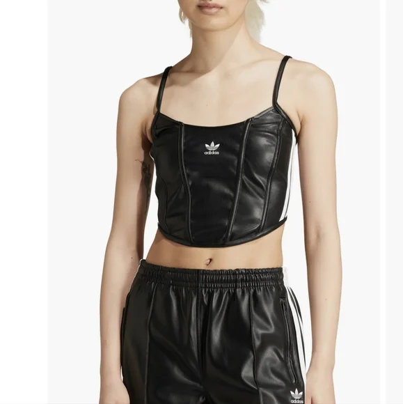 Adidas Black Faux Leather Crop Top - Picture 2 of 6